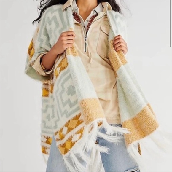 Free People Diamondback Kimono Ivory, Yellow, Brown, Blue - Picture 1 of 9